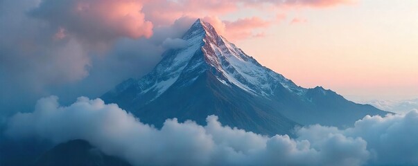 Dramatic Mountain Peak Shrouded in Smoke, Ethereal Mystery and Danger Scene