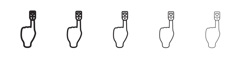 Fingertip pulse oximeter icon thin flat outline style vector sign