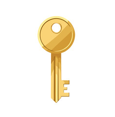 A single golden key with a circular head and grooved shaft is displayed centrally isolated