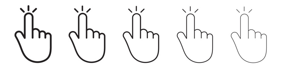Hand clicking icon thin flat outline style vector sign