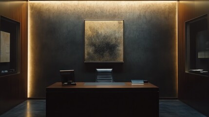 Modern, dark office with artwork