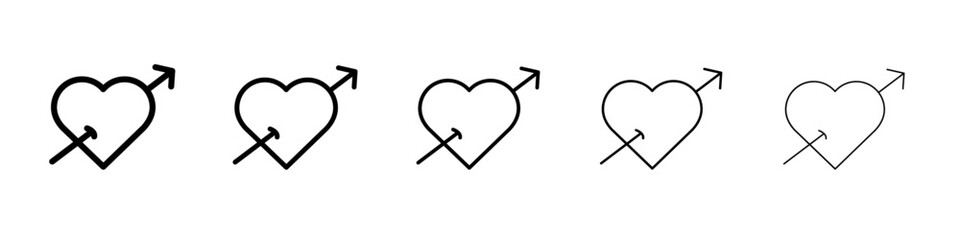 heart and arrow Amour icon thin flat outline style vector sign