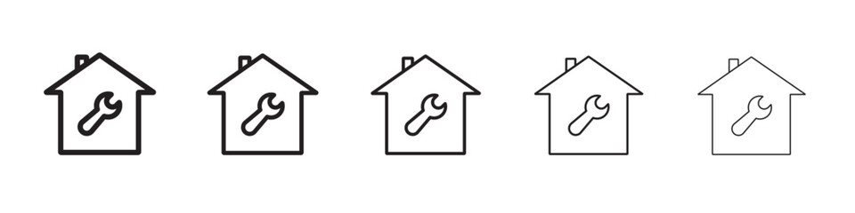 House with wrench repair icon thin flat outline style vector sign