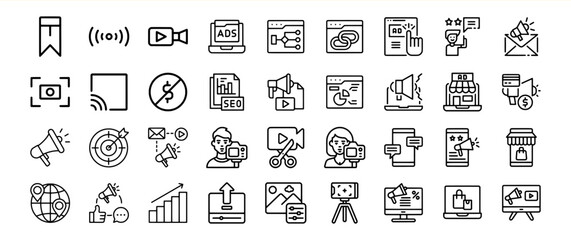 Black and White Marketing Icons Digital Advertising Symbols Collection