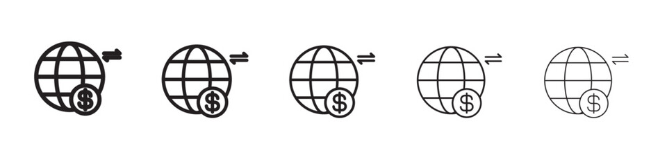 International money transfer icon thin flat outline style vector sign