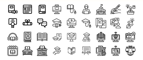 Black and White Online Learning Graduation Book Icons Bundle