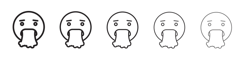 Nauseated emoji icon thin flat outline style vector sign