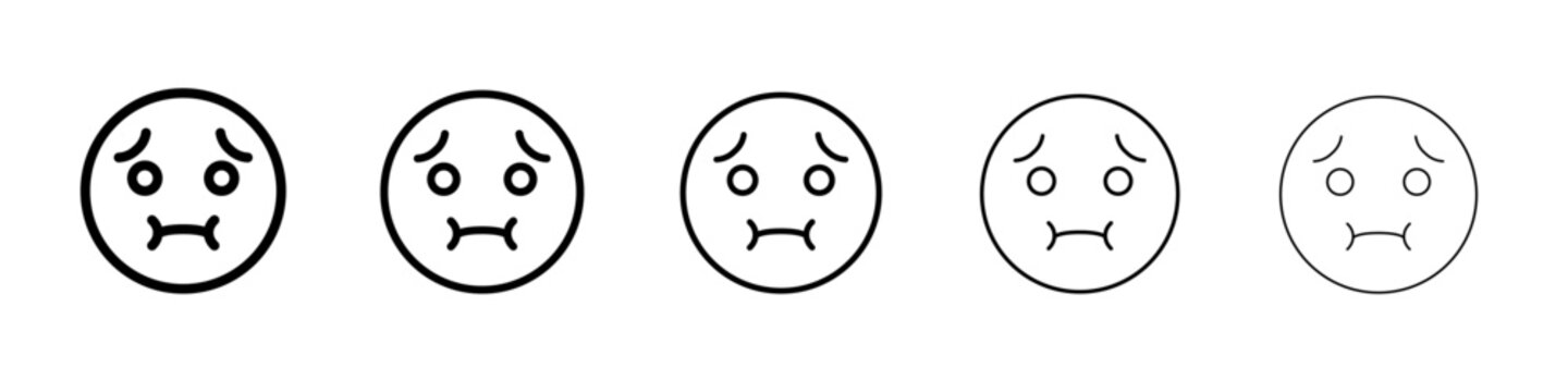 Nauseated emoji icon thin flat outline style vector sign