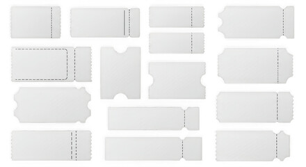 Collection of White Ticket Templates &ndash; Various Blank Ticket Designs Isolated on White Background