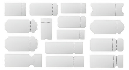 Collection of White Ticket Templates &ndash; Various Blank Ticket Designs Isolated on White Background