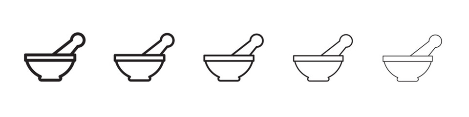 pestle and mortar icon thin flat outline style vector sign