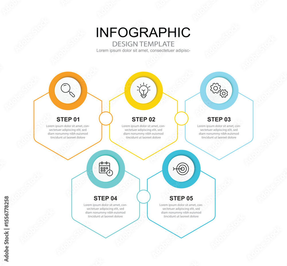 Poster Vector Infographic label design template with icons and 5 options or steps. for your business data. Vector Illustration.