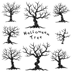 A collection of Halloween tree vectors that can be used in many different ways such as Halloween decorations, stickers, greeting cards, digital prints, postcards, paper patterns, scrapbooks and more.