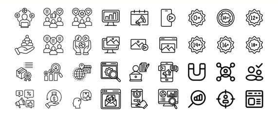 Black and White Social Media Marketing Icons Collection Analytics