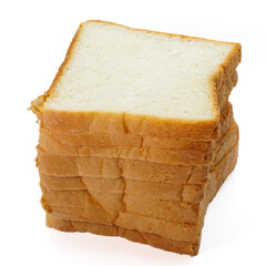 A stack of eight white bread slices against a white background.