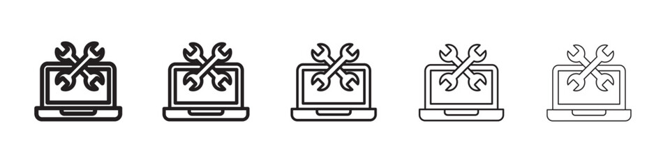 Repairing laptop icon thin flat outline style vector sign