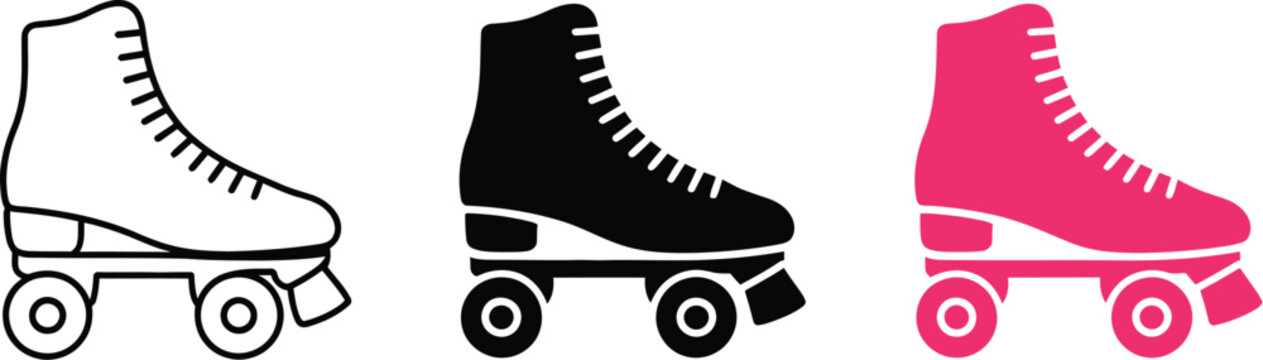 Roller skate vector illustration set in black white and pink for skating and roller derby designs vector illustration