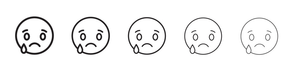 Sad, upset or lonely emoticon icon thin flat outline style vector sign