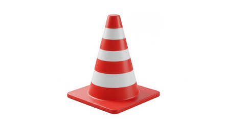 Single 3D Orange and White Traffic Cone on Transparent PNG Background, road cone,  Traffic cone, orange cone