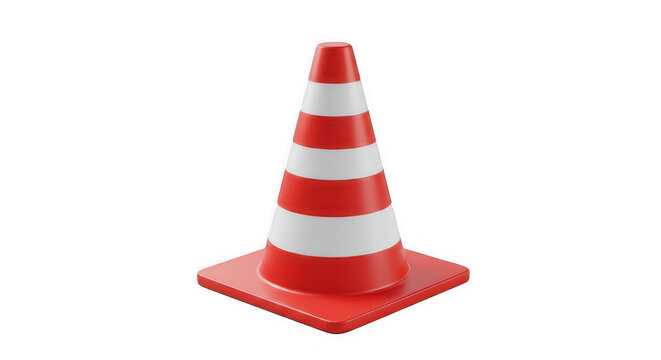 Single 3D Orange and White Traffic Cone on Transparent PNG Background, road cone,  Traffic cone, orange cone