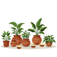 Fototapeta premium Serene Houseplants in Terracotta Pots: A Tranquil Indoor Garden with Candles