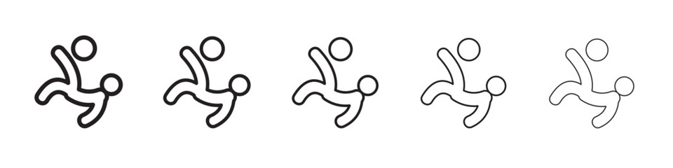 Soccer player with ball icon thin flat outline style vector sign