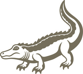 Crocodile Silhouette Line Art Vector Illustration On White Backgroun