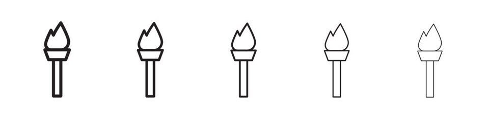 Torch flame icon thin flat outline style vector sign