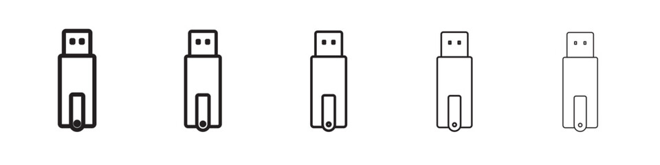 Usb stick icon thin flat outline style vector sign