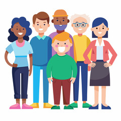 Flat vector people group illustration – inclusive multicultural characters for diversity, representation, and human unity sticker collections