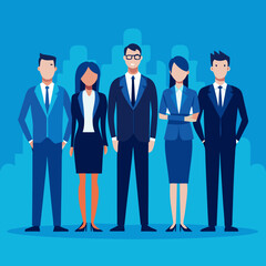 Flat design illustration of diverse business professionals in suits, ideal for workplace visuals, team diversity, corporate identity, HR graphics, and leadership icons