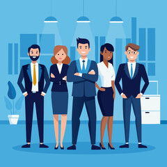 Minimal vector of business team with men and women in formal attire, perfect for office culture, teamwork, leadership visuals, hiring posters, or career-related themes