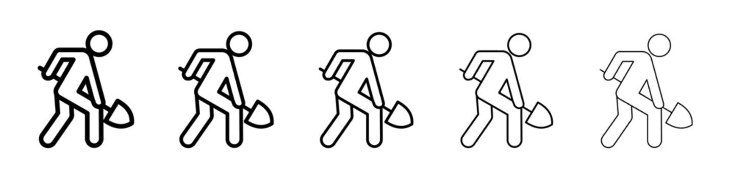 Worker digging icon thin flat outline style vector sign