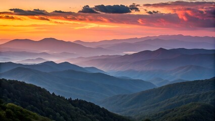 Fototapeta premium Hazy Mountain Layers at Sunset