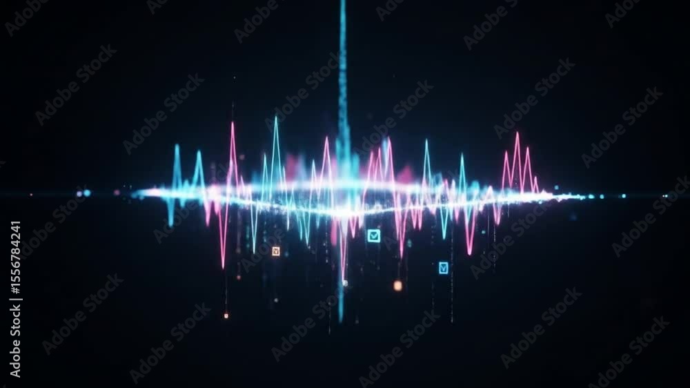 Poster abstract equalizer moving with colorful light effects on dark background