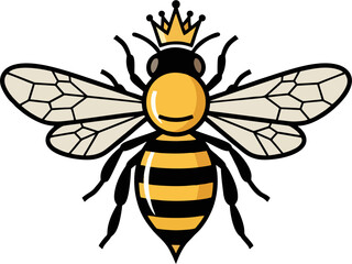 Royal Queen Bee Vector Illustration – Elegant Crowned Bee with Detailed Wings