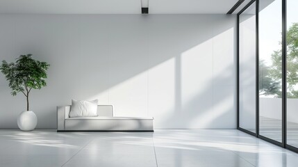 Fototapeta premium Contemporary interior with white walls and minimalist design stock photo --ar 16:9 --raw --v 6 Job ID: cef28498-6933-42db-98c7-f8f45aa9386d