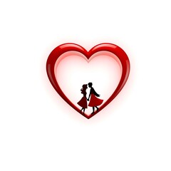 Romantic couple within a red heart shape for Valentine's Day celebrations and love themed designs.