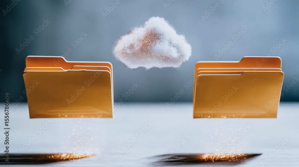 Poster cloud data transfer: illustrating seamless and secure data transfer through the cloud, this image sh