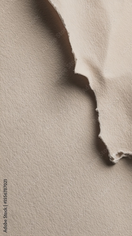 Poster close-up of torn beige paper with torn edge revealing textured surface and subtle shadows, ideal for
