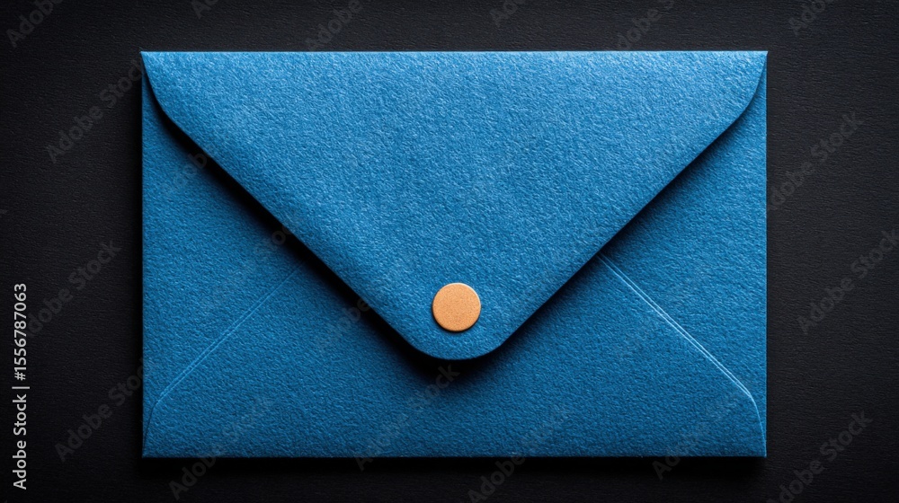 Poster elegant royal blue envelope with a small circular gold closure on matte background for formal commun