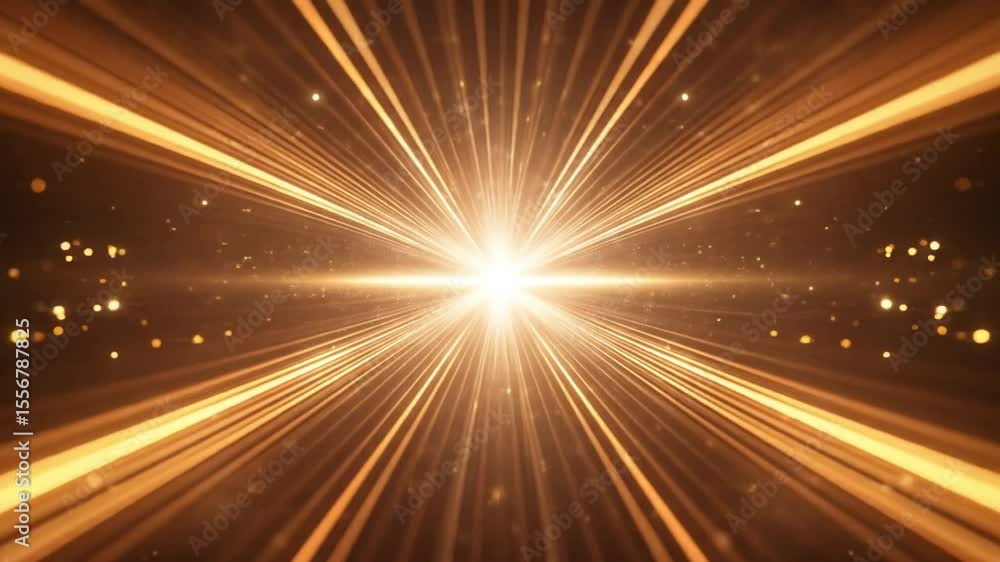 Poster geometric tunnel with bright light in center and golden lines with dynamic motion background