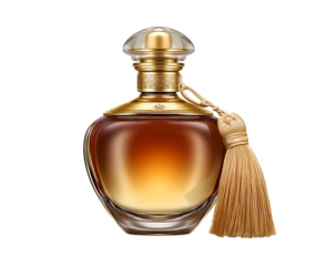 Elegant vintage perfume bottle with tasse isolated on a transparent background