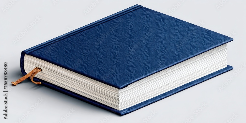Poster elegant hardcover blue notebook with ribbon bookmark and lined pages for writing journaling and note