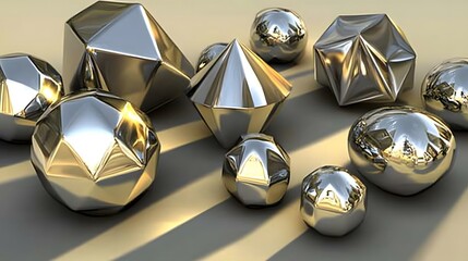 Geometric Metal Objects Abstract 3D Render