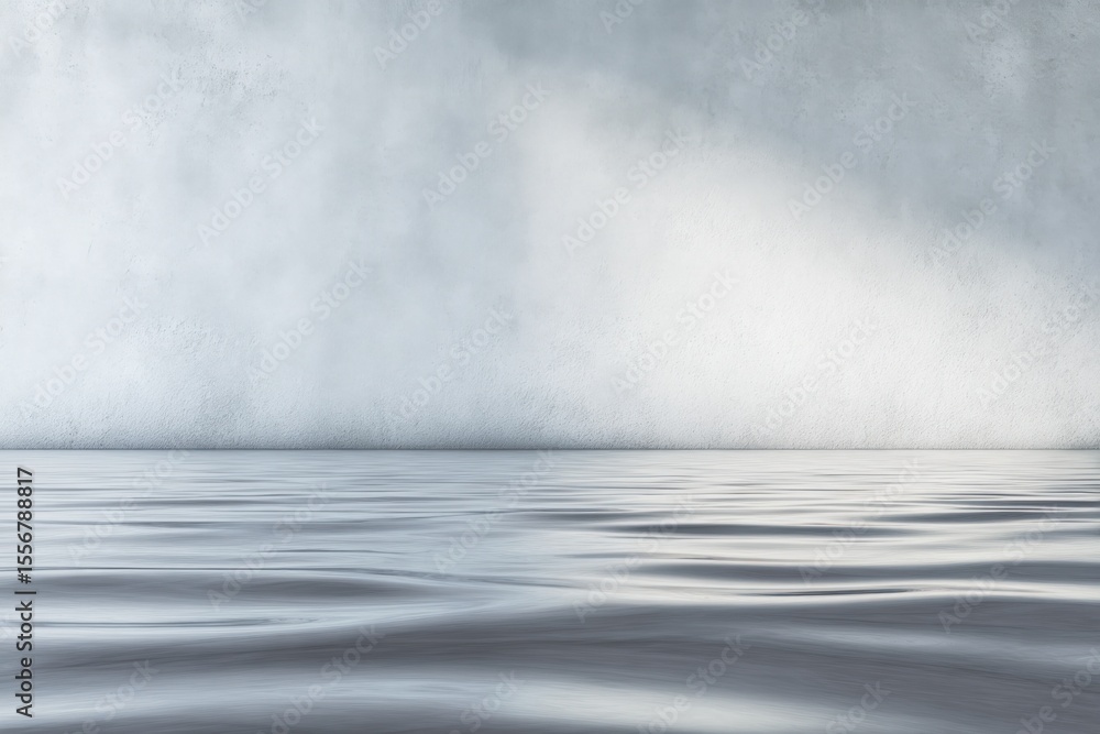 Poster minimalist ocean landscape with calm water surface and cloudy sky creating a tranquil serene coastal