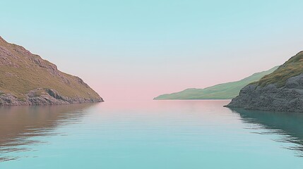 Obraz premium Serene Pastel Landscape Mountains Lake Water Serenity