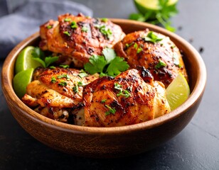 Roasted chicken thighs in bowl