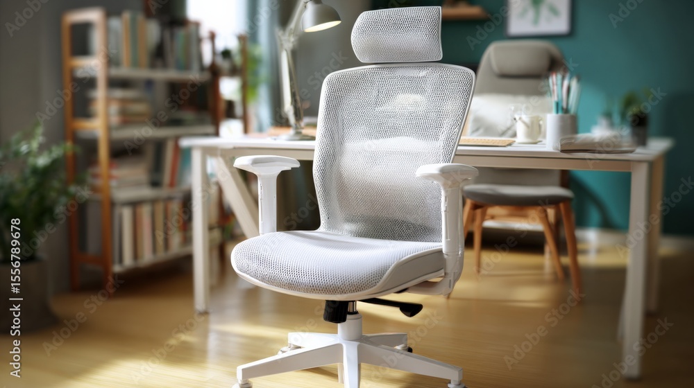 Poster modern ergonomic office chair with high backrest adjustable headrest cushioning and armrests in styl
