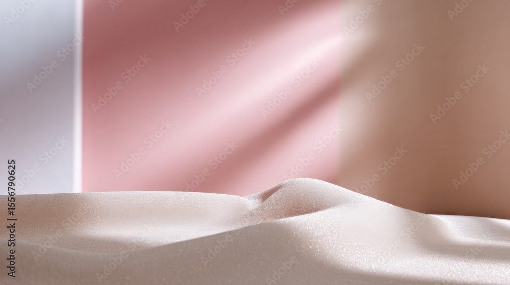 Aufkleber Close-up of smooth satin fabric draped over a surface with soft pink background emphasizing texture and luxurious appearance